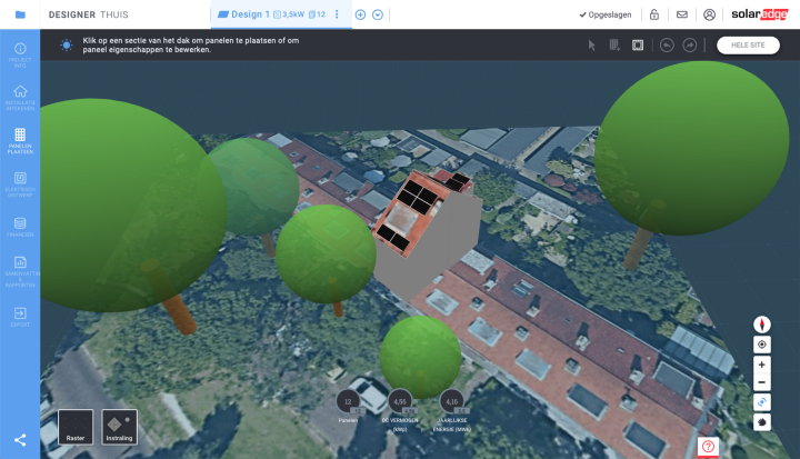 Top view of a map, with a 3D drawn house and trees on it