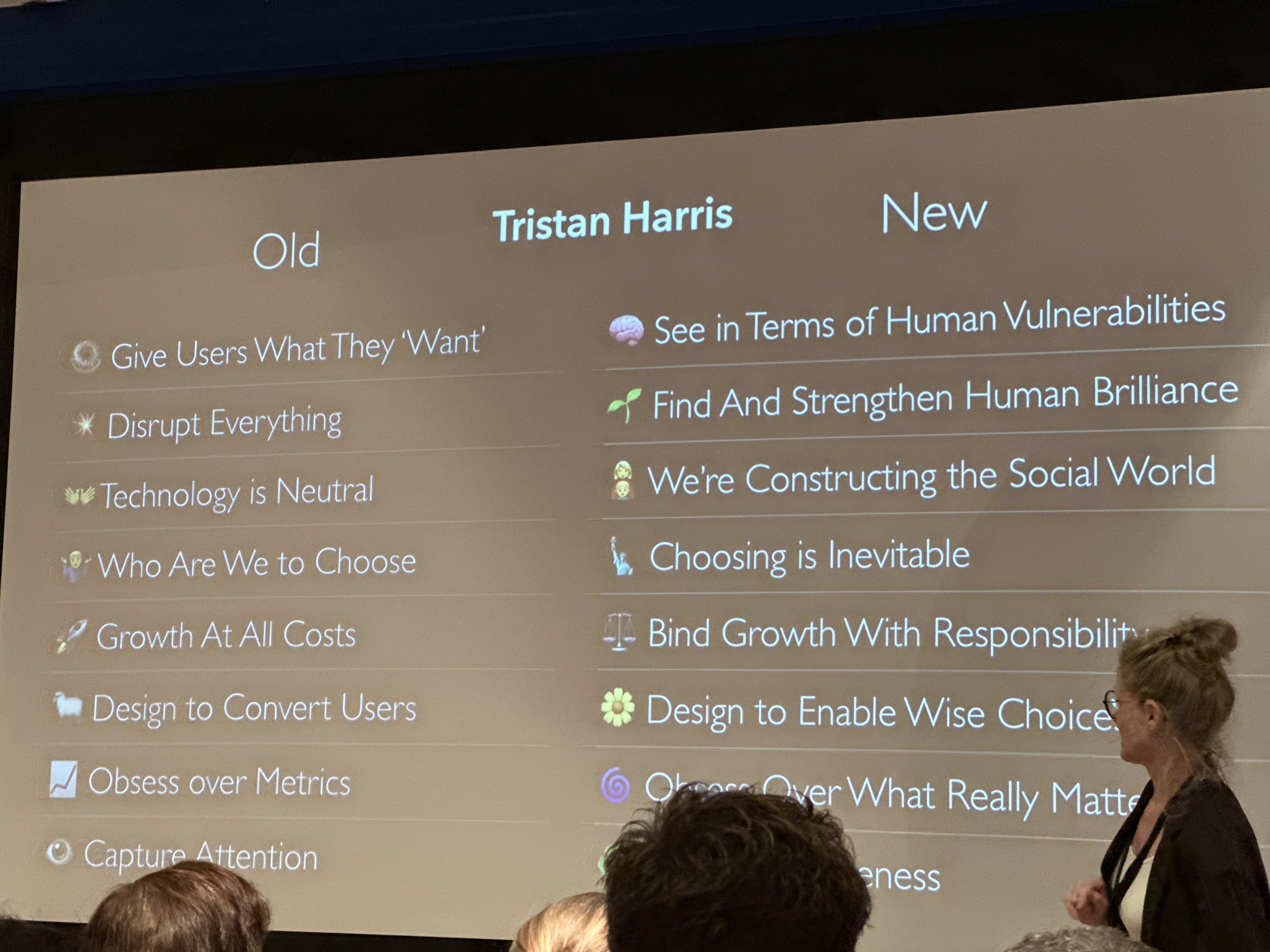 Tristan Harris&rsquo; list of his ethics. He sets very strong boundaries for himself. Examples: &ldquo;bind growth with responsibility&rdquo; and &ldquo;we&rsquo;re constructing the social world&rdquo; and &ldquo;see in terms of human vulnerabilities&rdquo;