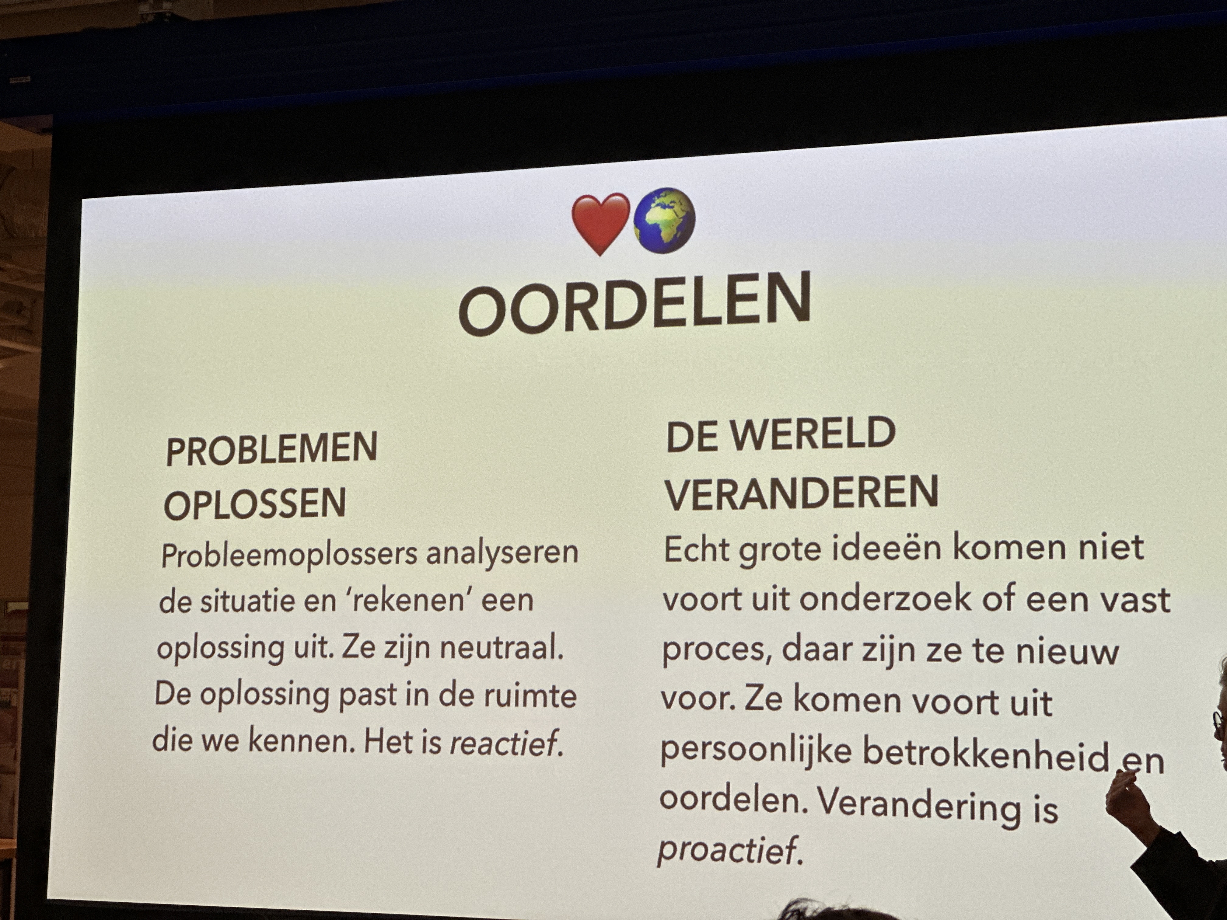 Solving problems is neutral. The solution fits in the space as we know it (from research), it is reactive. Changing the world does not happen from research or fixed process, but personal commitment and judgment. Change is proactive.